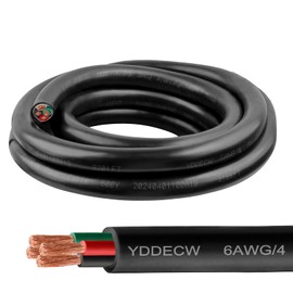 YDDECW 5ft 6/4 6 AWG Portable Power Cable (4 Conductor) - SOOW 600V 6 Gauge Electric Wire for Motor Leads, Portable Lights, Battery Chargers and Machinery - 4 Conductor - 5 Feet Electrical Cord