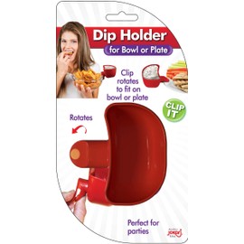 Swiveling Plate and Bowl Clip On Dip Holder For Standard Thickness Dishes. Serve Dips, Sauces, Dressings or Condiments Without Touching Food to Save Space on Platters For Dipping Wings, Chips and More