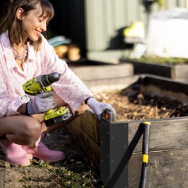 8 Raised Garden Bed Corner Brackets for 20" - 24" Garden Beds, L-Shaped Reinforced Connectors, (11"x3"x3") Black Metal with Long and Short Screws