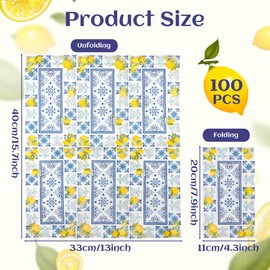 GROBRO7 100 Pcs Capri Lemons Napkins Cyan-Blue Tile Pattern Disposable Guest Towels 3 Ply Bathroom Restaurant Paper Hand Towels for Spring Summer Holiday Birthday Italian Theme Party Supplies