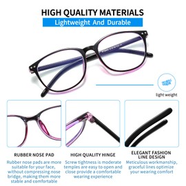 Suertree Myopia Glasses Blue Light Filter Lightweight Myopia Glasses Hinge Fashion Distance Glasses for Women Men Round -1.0