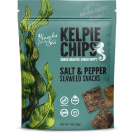 Salt and Pepper,1oz, 3bags, Kelpie Chips healthy snack natural kelp seaweed chips superfood nutrient explosion (3 Bags, Salt and Pepper)