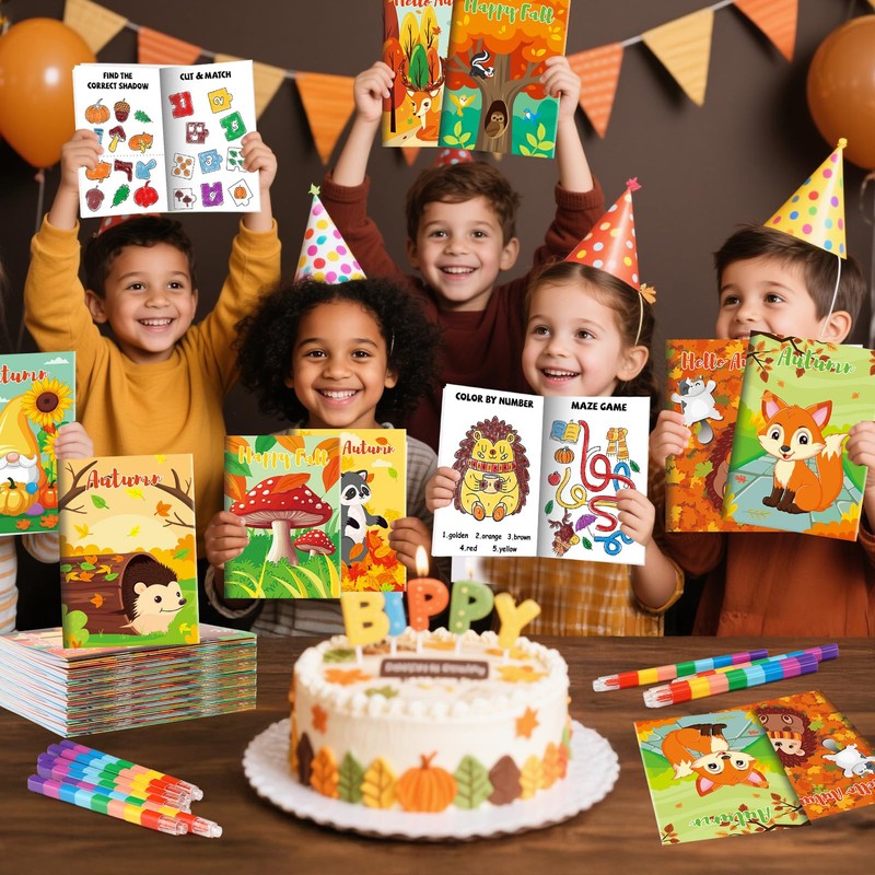 BenLouis 24 Fall Mini Activity Books with 24 Crayons for