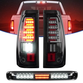 Gubebaili LED Tail Light +3rd Third Brake Light Fit for Chevy Silverado 1500 2500 2003-2006, Silverado 3500 2004-2006, Fit for Sierra 1500 1500HD 2500 2500HD 3500 2004-2006, Chrome Housing Smoke Lens