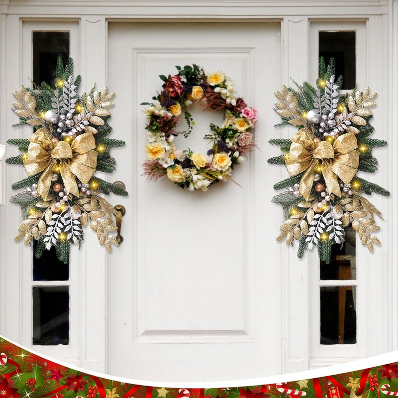 Artificial Christmas Swags 24 Inch Cordless Prelit Teardrop Swag Christmas