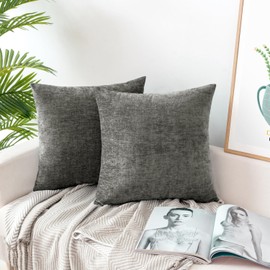 HWY 50 Soft Chenille Throw Pillow Covers 16x16 Inch Pack of 2 Solid Dark Grey Gray, Cozy Decorative Texture Cushion Cases for Couch Sofa Living Room Bed