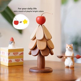 Christmas Tree Coaster Set, Wooden Tree Coaster, Wooden Tree Foot Mat Set, Hot Dish Wood Foot Mat, Hot Pot and Pan Insulation Skids Wooden Table Decoration Home (Cherry)