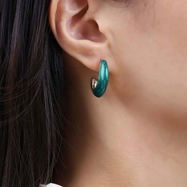 TseenYi Glitter Green Huggie Earrings Boho Chunky Green C Earrings Croissant Open Hoop Earrings Thick Emerald Hoop Open Earrings Vintage Round Earrings Jewelry for Women and Girls