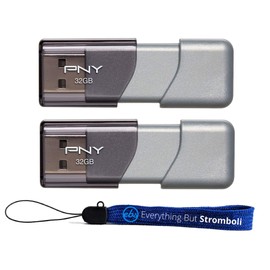 PNY USB 3.0 Flash Drive Elite Turbo Attache 3 Paquete de dos unidades con (1) cordón todo menos Stromboli (32 GB 2 paquetes, gris)