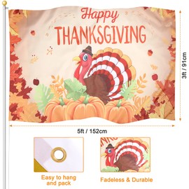 Thanksgiving Flag Turkey Village Garden Yard Decor Flag Indoor Outdoor Thanksgiving Flag Large Polyester Holiday Flag for Dorm Room Decor, 3 x 5 Feet