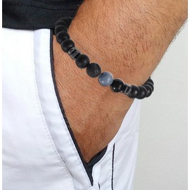 Yean 8 mm Pearl Bracelet Women's Men's Elastic Natural Stone Bracelets (Blue Pearl)