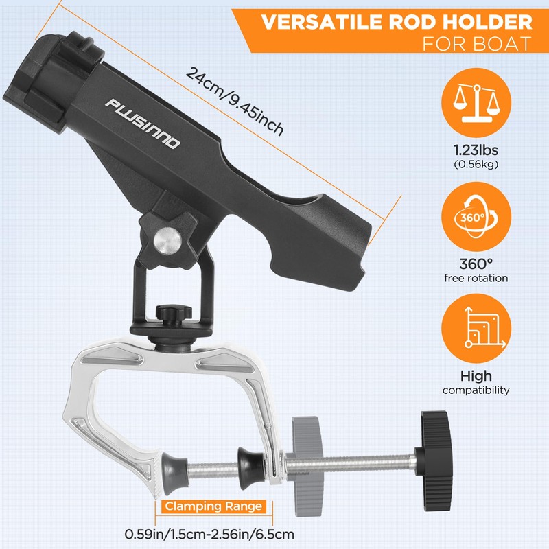 PLUSINNO Fishing Boat Rods Holder Large Clamp Opening 360 Degree