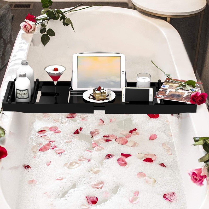 Domax Bathtub Caddy Tray Expandable Bamboo Tub Tray for Luxury