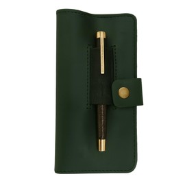 CestAntiQ Distressed Leather Checkbook Cover with Pen Holder – Handmade Full-Grain Bifold Wallet for Men & Women – Slim Checkbook Organizer for Personal & Business Use (Green)