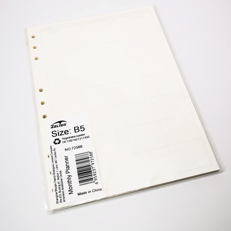 Zelten 1 Pack B5 45 Sheets/90 Pages Monthly Planner Loose
