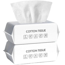 Toalla facial desechable, toallita suave y seca, paquete de 2, 100% algodón, sin pelusas, uso en seco y húmedo, limpieza facial, eliminación de maquillaje, multiuso para el cuidado de la piel (Paquete de 2, 7.9 x 7.9 pulgadas)