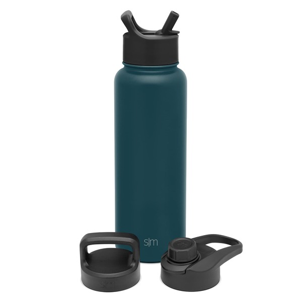 Simple Modern Water Bottle with Straw, Handle, and Chug Lid Vacuum Insulated Stainless Steel Metal Thermos Bottles | Large Leak Proof BPA-Free Flask for Gym, Sports | Summit Collection | 40oz, Riptide