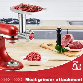 Meat Grinder Attachment for KitchenAid Stand Mixer – Metal Food Grinder with 4 Grinding Plates, 3 Sausage Stuffer Tubes & 2 Blades – Compatible with KitchenAid Mixers (Mixer Not Included)