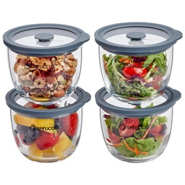 Spreccio Glass Meal Prep Bowls Set - Leakproof Lids, Microwave & Dishwasher Safe 13 oz (4-Pack) Perfect for Meal Prepping, Portion Control, and On-the-Go Lunches BPA-Free
