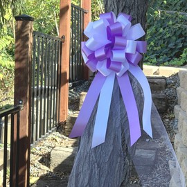 White & Lavender Pull Bows with Tulle Tails - 8" Wide, Set of 6, Wedding Pew Bows, Christmas, Aisle Decor, Reception, Anniversary, Birthday, Fundraiser, Valentine's Day, Easter