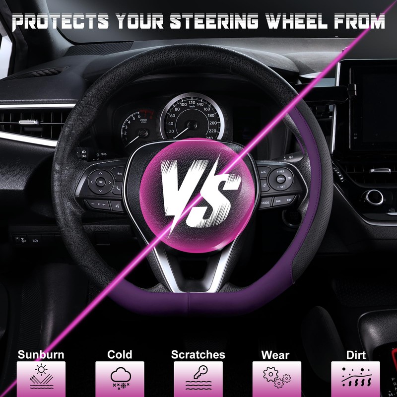 SEG Direct D Shaped Steering Wheel Cover for 14.5-15 inch