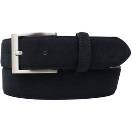 BELTINGER Italian Suede Belt 35mm Wide Mens Suit Belt Trouser Belt Suede Stainless Steel Buckle Silver, Dark blue, silver