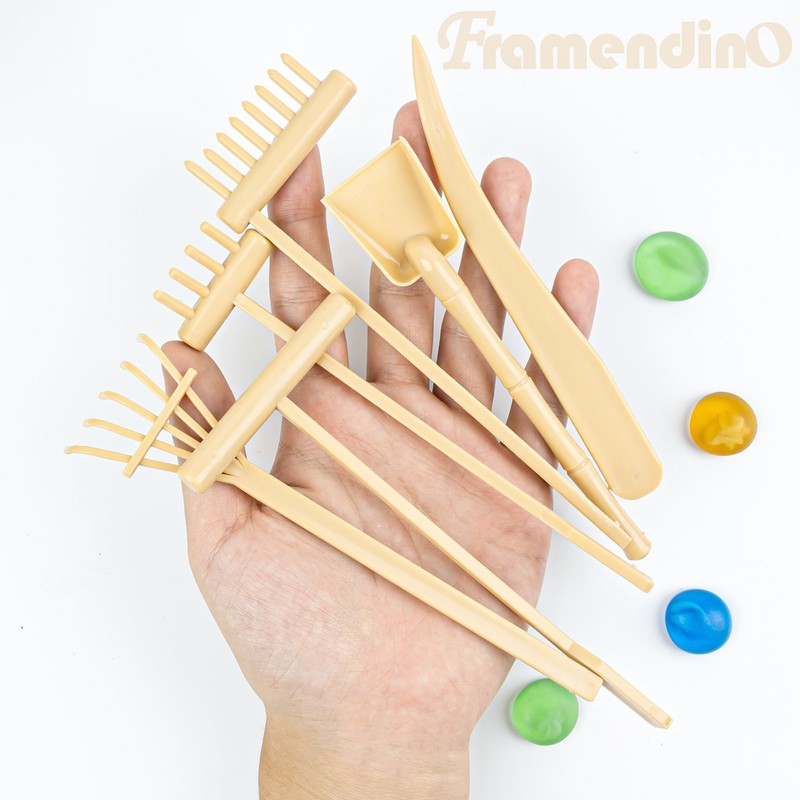 Framendino, 6 Pack Mini Zen Garden Rake Tools Plastic Small