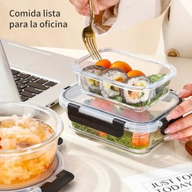 Juego de Recipientes de Vidrio Herméticos,Contenedores para Alimentos con Compartimentos para Especias y Tapas, Set deTupper Vidrio Apto para...      