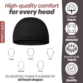ONART HOME - Kufi Hats for Men Stretchable and Breathable Crochet Taqiyah Soft Islamic Prayer Cap Comfortable Skull Beanie for Large Head Sizes 6 Pack with 99 Beads Tasbih Multi