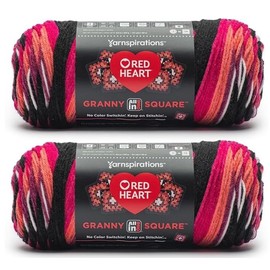 Generic Red Heart All in One Granny Square Black -Carnation Code Yarn - 2 Pack of 250g/8.8oz - 100% Acrylic - #4 Worsted (Medium) - 381m/417Yards - for Knitting, Crochet and Amigurumi