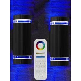 iYogaled Milight RF Remote Control RGB Color Changing Lighting LED Double Up and Down Outdoor Wall Lights, White Temperature 2700k- 6500k RGB+CCT 9 Modes Exterior Wall Lighting-ETL Listed (2 Pack)
