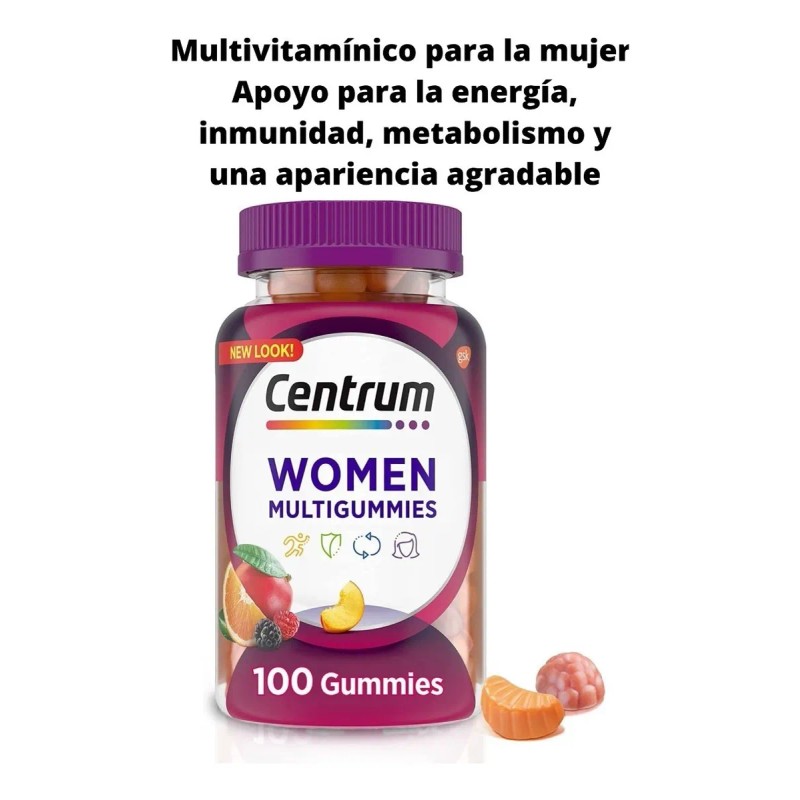 Centrum Multivitamínico Mujer Vitaminas 100 Gomitas Belleza
