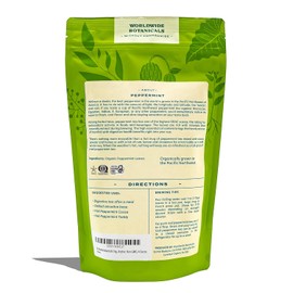 Worldwide Botanicals Organic Peppermint Tea, 4oz - Loose Leaf Premium Herbal Tea, 100% Pure Peppermint, Digestive Tea, Antioxidant, Caffeine Free