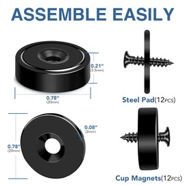 MIKEDE Magnets with Hole, 40LB Strong Rare Earth Magnets, Black Neodymium Cup Magnets with Countersunk Hole and Steel Screws, Powerful Pot Magnets Heavy Duty for Wall Mounting,Workplace - 10 Pack