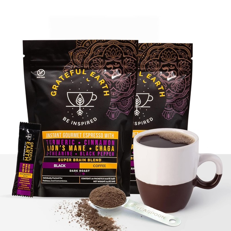 Grateful Earth Mushroom Coffee, Instant Espresso with Lion’s Mane Mushrooms,