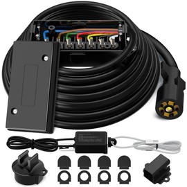 WOLFWILL 7 Pin Trailer Wiring Harness Kit 12FT, 7 Way Trailer Plug with Waterproof Junction Box ＆ 12V Breakaway Switch，Heavy Duty 7 Way Trailer Wire Cable Connection for RV Camper Caravan