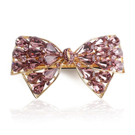 Luxury Large Rhinestone Bow Hair Barrette, Purple