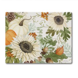 CounterArt Farmhouse Fall Decorative 3mm Tempered Glass Cutting Board 10" x 8" Manufactured in the USA Dishwasher Safe Cheese Board Bar Board