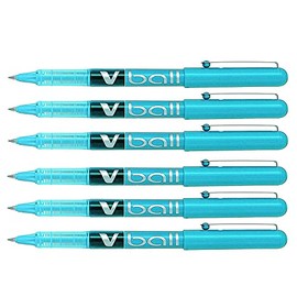 PILOT V Ball VB5 Liquid Ink Rollerball Pens Fine Metal Tip Turquoise Pack of 6