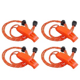 YTgilo 4PCS Outdoor Life Saving Dual Frequency Whistle Emergency Safety Whistle with Lanyard Lost Clip Survival Whistle Dolphin Tone Whistle Orange for Outdoor Adventure Home Escape Backpacking Tool