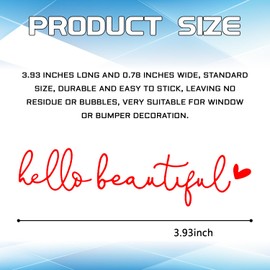 QBOONPT Hello Beautiful Car Decals, Car Rearview Mirror Decal Accessories, Window Mirror Decals for Vehicles, Vinyl Cute Car Stickers Decoration for Women, Self Affirmations Decal(Red)