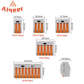 Aiqeer 40 Pcs Lever-Nut Wire Connectors Set, Conductor Compact Wire Connectors, Cable Clamp Terminal Block Quick Spring Connector (PCT-212/213/214/215/218)