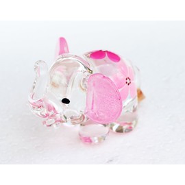 ChangThai Design Dollhouse Miniatures Hand Blown Art Pink Elephant Flower Figurine Animals Decor