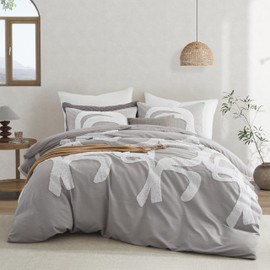 Oli Anderson Tufted Boho Duvet Cover, 3 Pieces Duvet Cover Sets, Luxury Geometric Textured Jacquard Bedding Set for All Seasons (Grey, King(104"×90"))