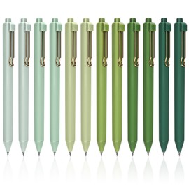Valtiner 12Pcs Retractable Gel Black Ink Pens, 0.5 mm Fine Point Pen, Aesthetic Morandi Style, Quick Dry, Smooth Writing, Journaling Note Taking School Office Supplies (12-Piece Green)