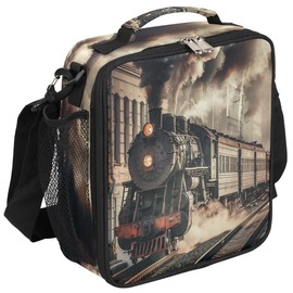 YPPAHHHH Kids Lunch Box, Retro Steam Train,Train Pattern Insulated Lunch Bag Cooler Tote with Adjustable Shoulder Straps for School Work Picnic