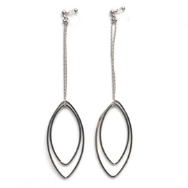 Oval Hoop Invisible Clip On Earrings Modern Dangle Long Chain Silver tone Drop Clip on Hoop Earrings