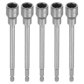 sourcing map 5pcs Nut Driver Drill Bit 13mm Metric Impact Socket 1/4" Hex Shank 6" (150mm) Extra Long Magnetic 6-Point Sockets Quick-Change CR-V Steel Bolt Setter for Power Drill Drivers