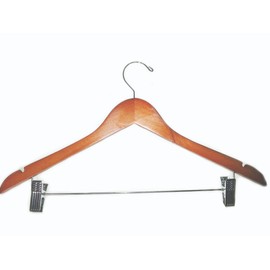 Cherry Finish Wood Combination Hanger with Non-Abrasive Clips (Set of 50)