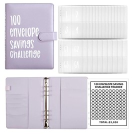 100 Envelopes Money Saving Challenge, New 100 Envelope Challenge Binder, Easy and Funny Way to Save $5,050 Budget Planner, 100 Day Envelope Challenge Kit Money Saving Binder Pink - color: purple